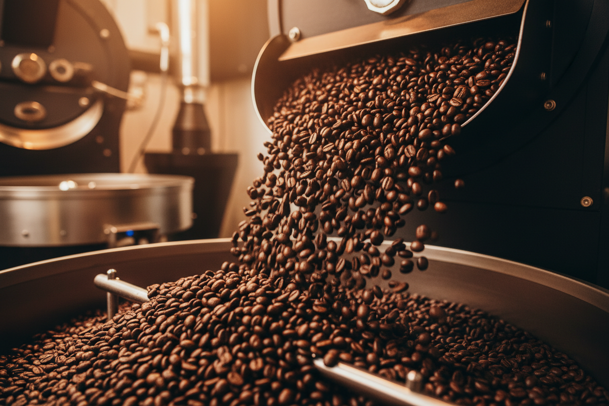 Coffee Beans Pouring from Air Roaster