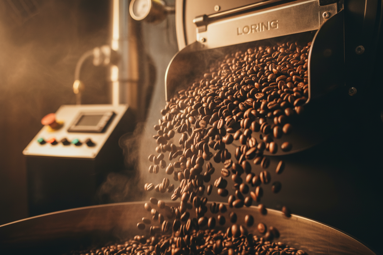 Coffee Beans Pouring from Loring Air Roaster