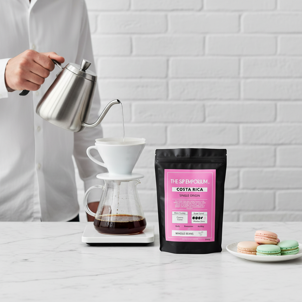 Costa Rica Whole Beans - Lifestyle Pour Over Scene