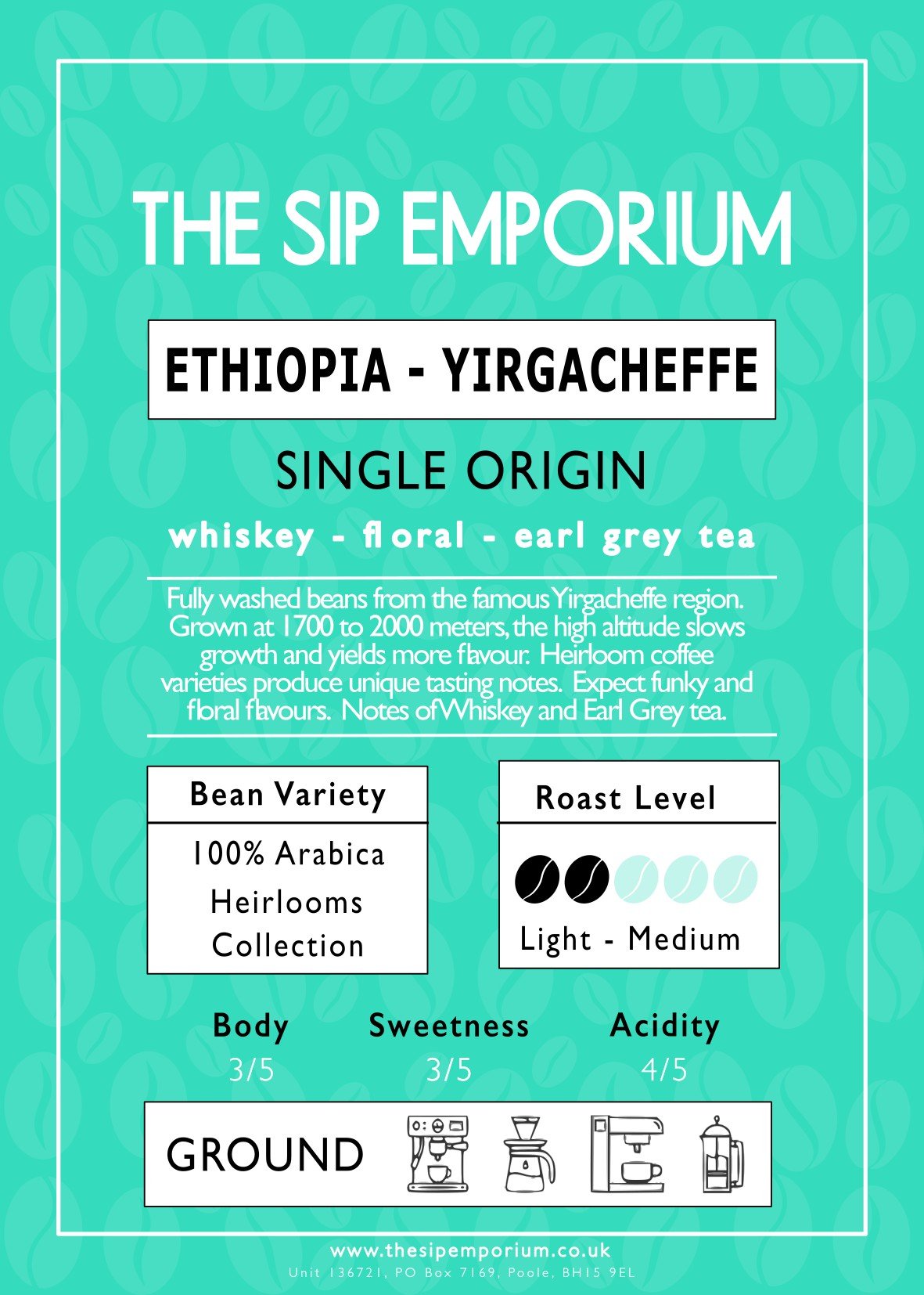 Ethiopia - Yirgacheffe Single Origin Speciality Coffee - The Sip Emporium-Coffee - Caffeine