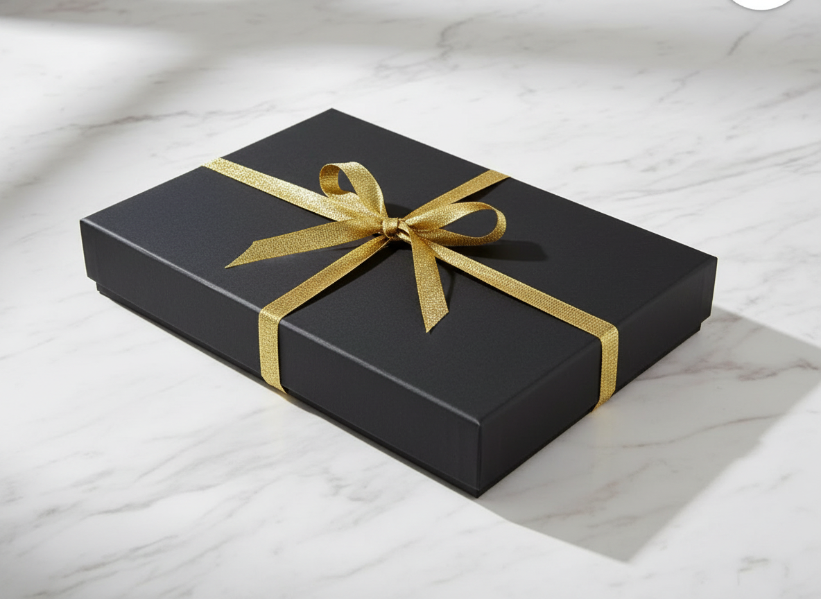 Gift Box Flat Lay with Gold Ribbon